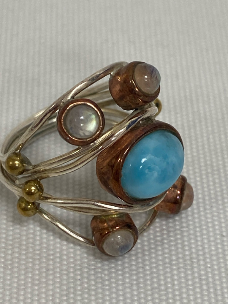 Silver/Gold Turquoise Beaded Ring