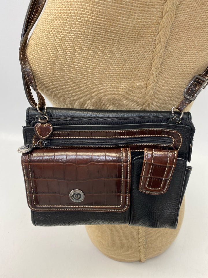 Brighton Black Dark Brown Embossed Crossbody