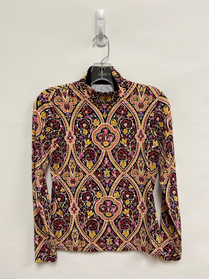 J McLaughlin Size XS Black Pink/Yellow Flowers Ladies Pullover
