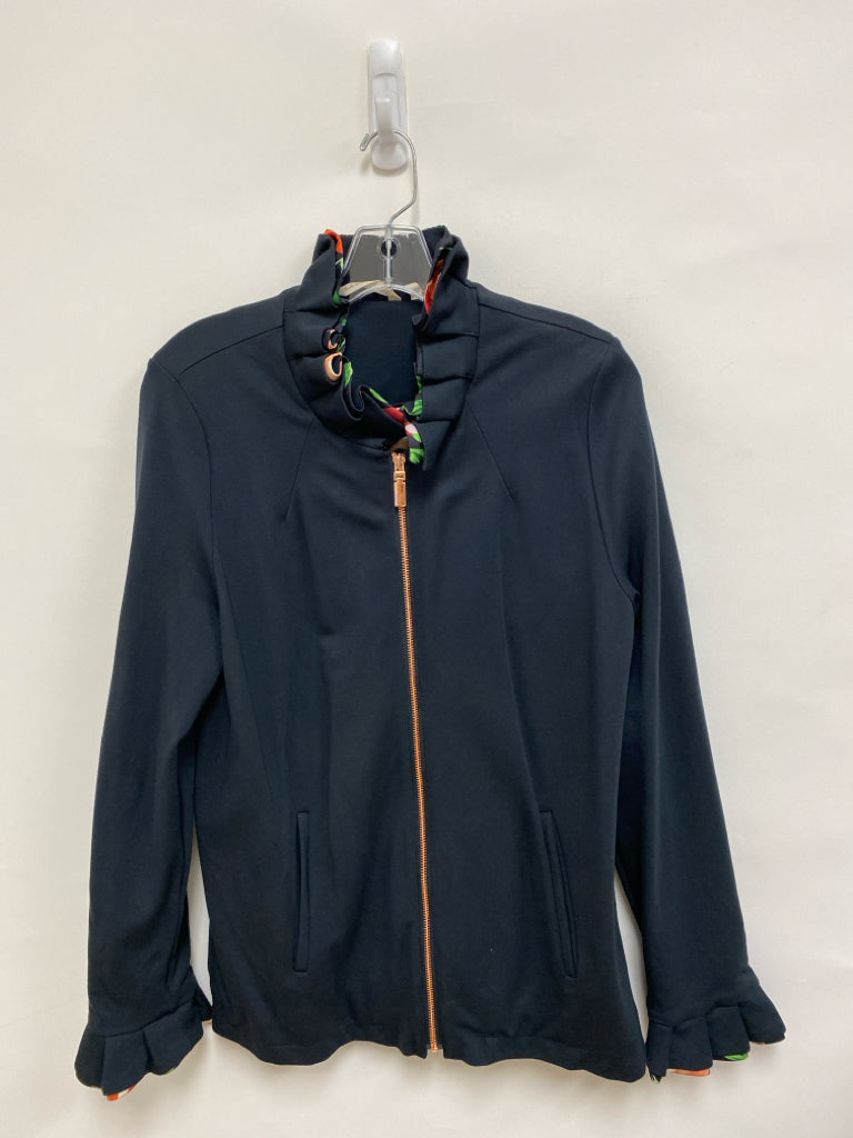 Soft Surroundings Size M Dark Navy Ruffles Zip Down Lined Ladies Jacket