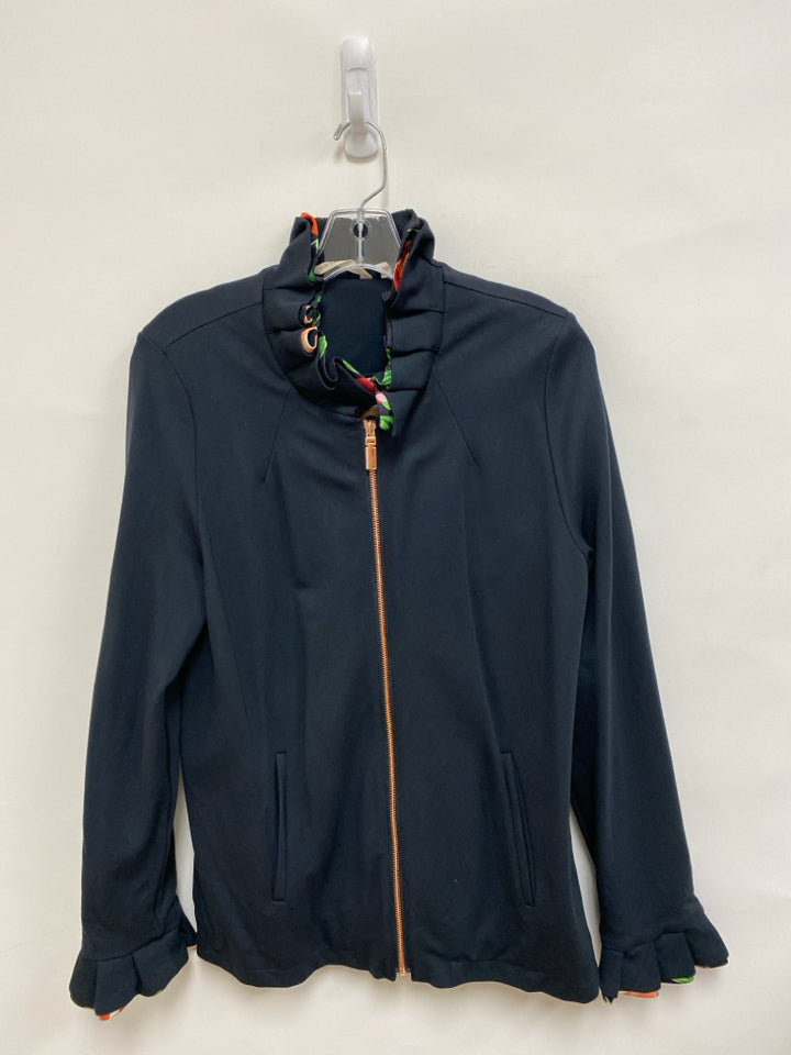 Soft Surroundings Size M Dark Navy Ruffles Zip Down Lined Ladies Jacket