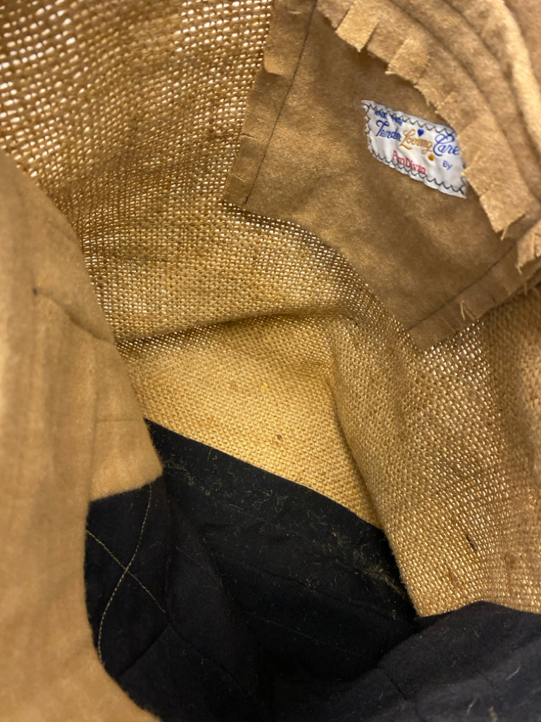 Brown Black Distressed Burlap Tote Bag