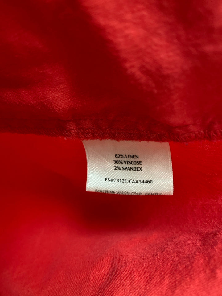 Eileen Fisher Size M Red V Neck Linen Blend Ladies Top