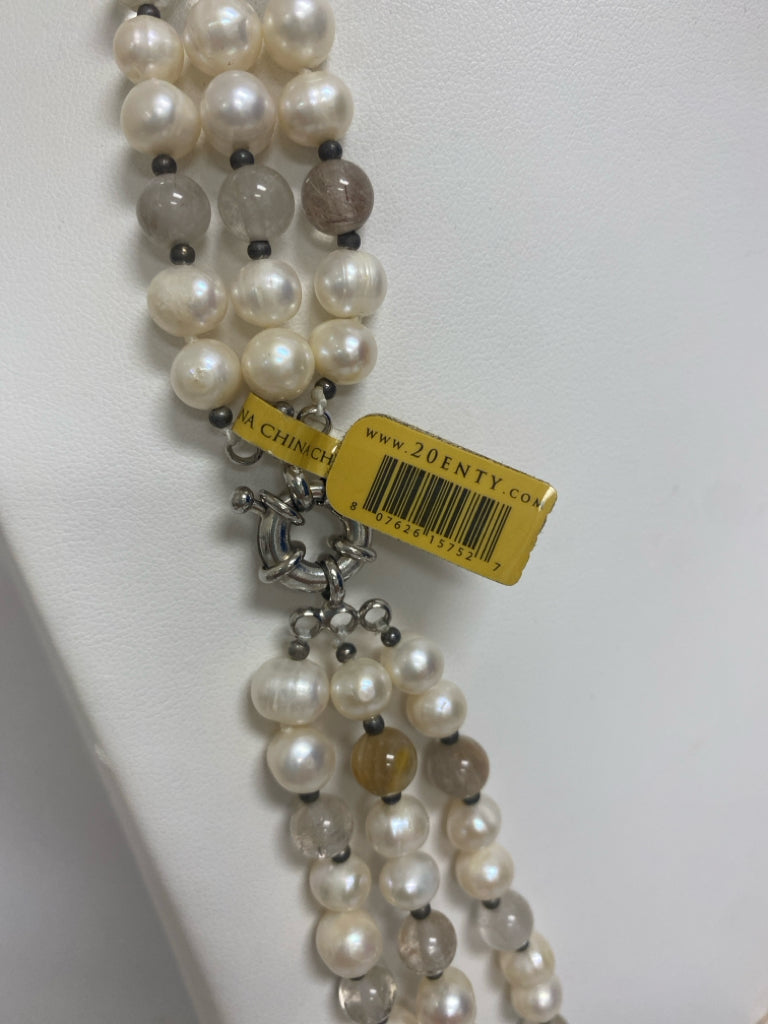 NWT Pearl Gray/Brown Stones Necklace