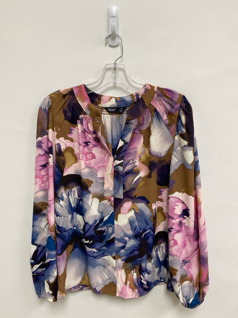 Simply Vera Size XS Tan/Blue Purple/Pink Watercolors Ladies Top