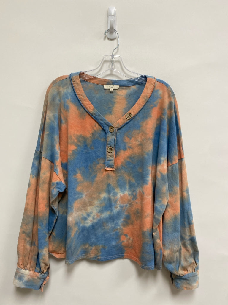 Easel Size M Blue Coral Tie Dye Long Sleeve Ladies Top