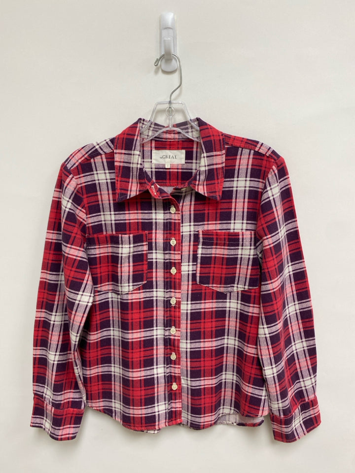 The GREAT. Size S Red Purple/Cream Plaid Flannel Ladies Top