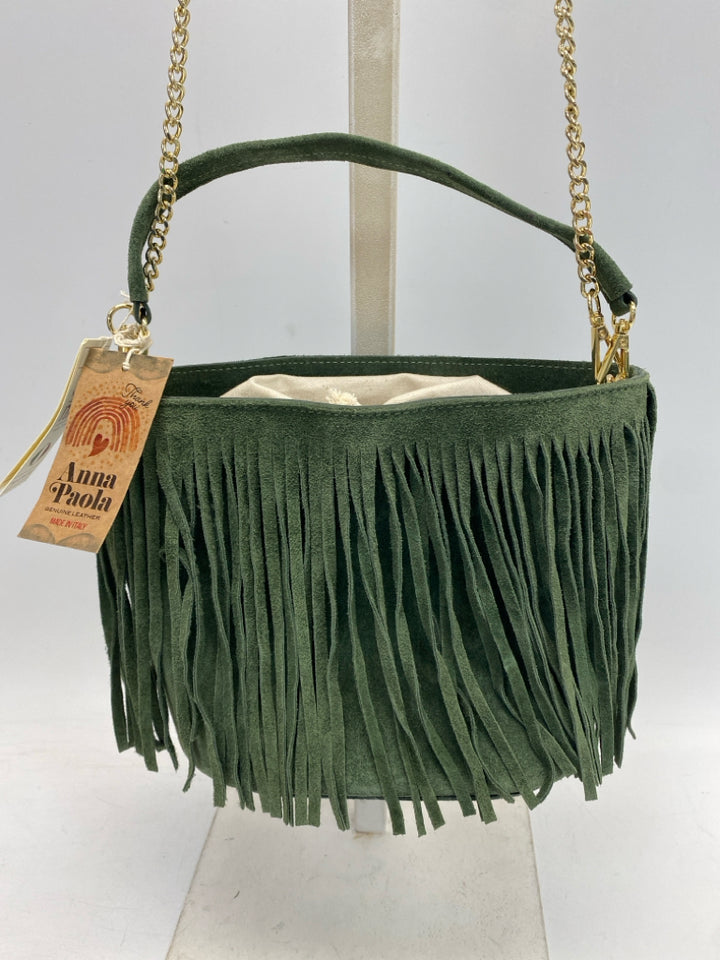 NWT Anna Paola Green Fringe Suede Handbag