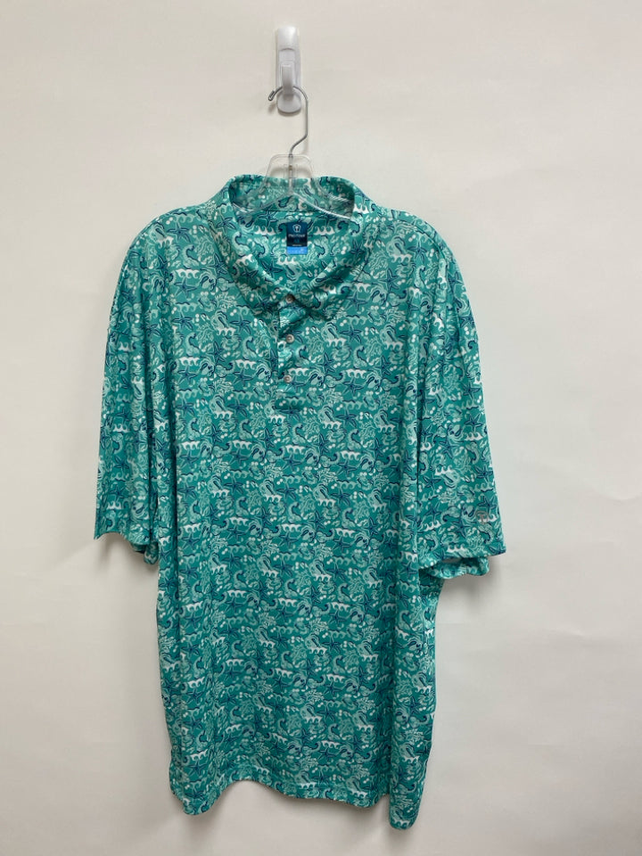 ProTour Size 4X Seafoam Navy/White Starfish Polo Men&