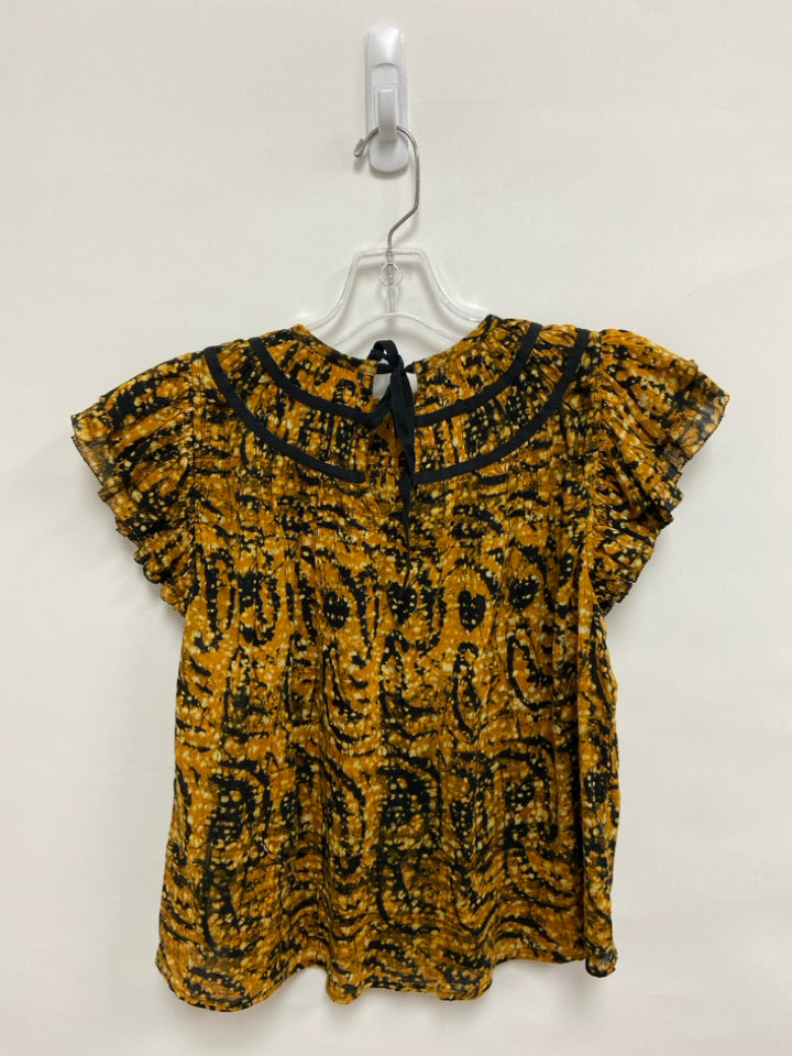 ULLA JOHNSON Size 0 Amber Black/Cream Ruffles Ladies Top