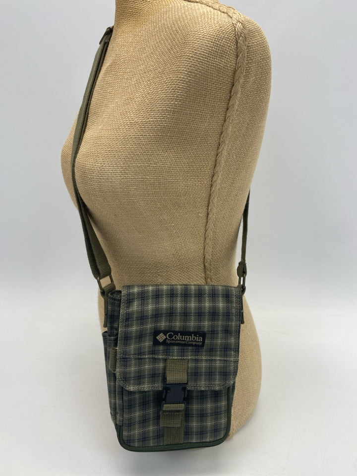 Columbia Olive Tan/Blk Plaid Fabric Crossbody