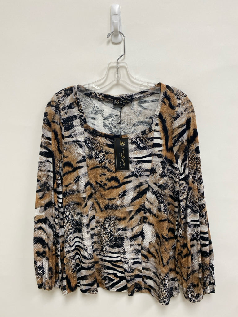 NWT Diane Gilman Size M Tan/Black White/Brown Animal Print Ladies Top
