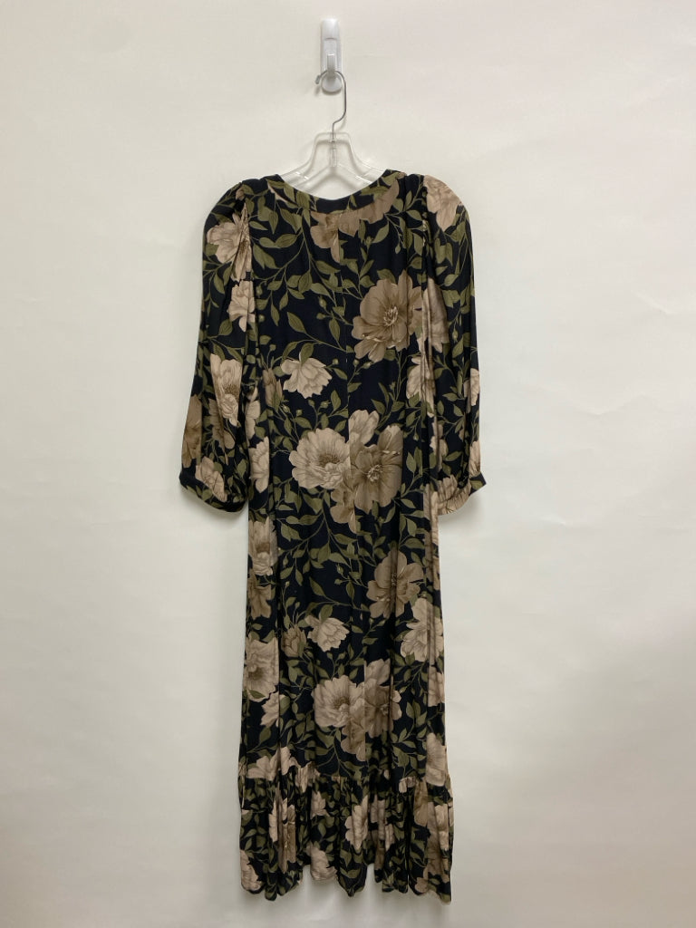 Size M Black Brown/Green Flowers Maxi Ladies Dress