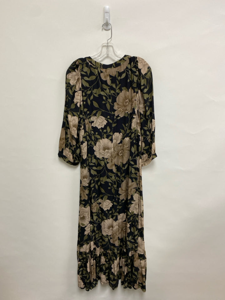 Size M Black Brown/Green Flowers Maxi Ladies Dress