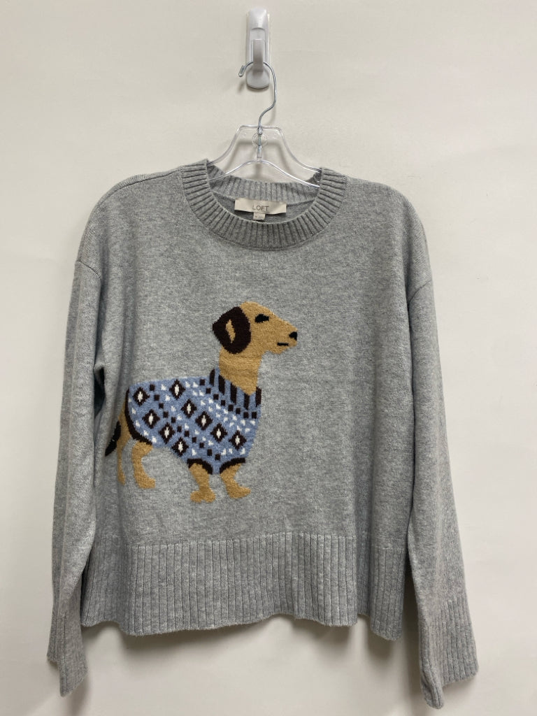 NWT LOFT Size XS Gray Tan Dogs Ladies Sweater