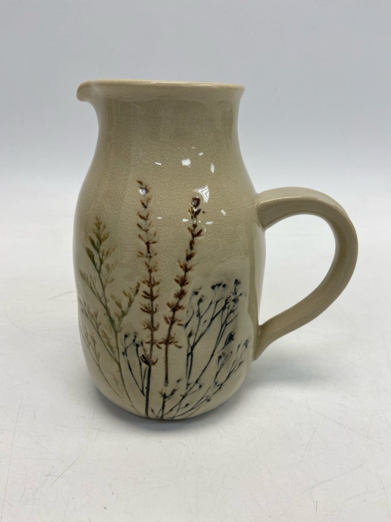 Cream Blue/Green Floral Ceramic Pitcher