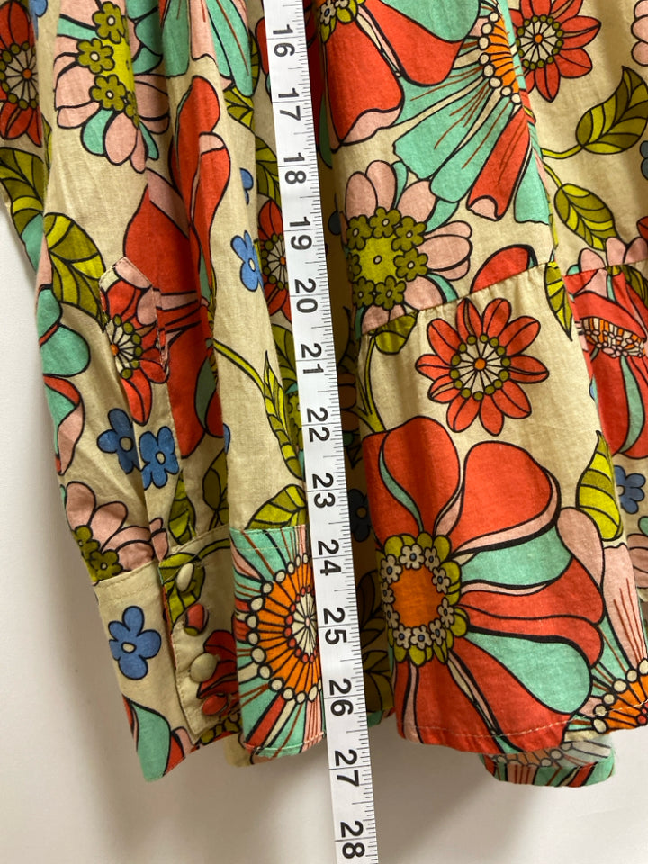VICTORIA DUNN Size XL Beige Coral/Multi Flowers Cotton Ladies Top