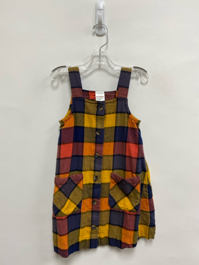 hanna Andersson SIZE 4 Yellow/Navy Coral Checkered Flannel Girl&