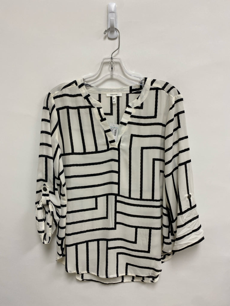 NWT maurices Size M White Black Lines 3/4 Sleeve Ladies Top