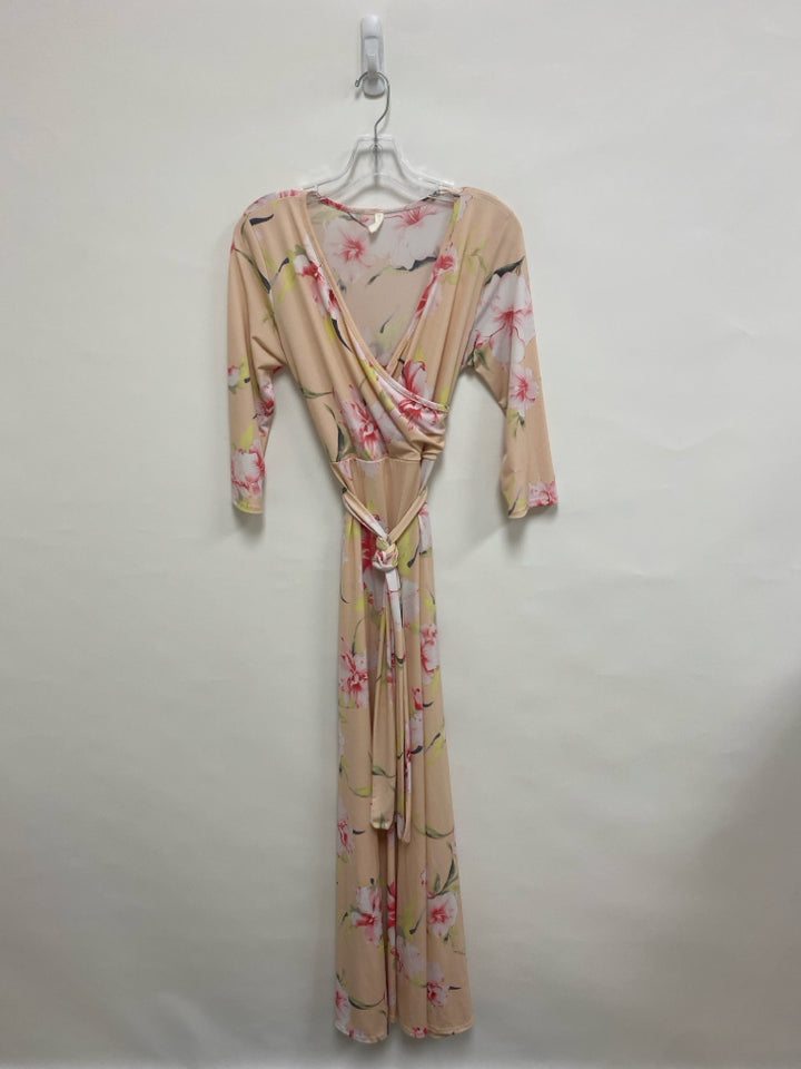 PINK BLUSH Size S Peach White/Coral Flowers Maxi Maternity Dress