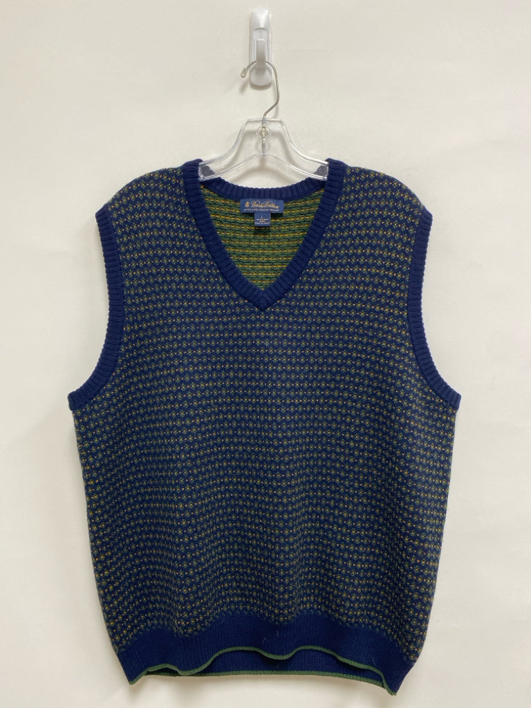 Brooks Brothers Size L Navy Green/Yellow Merino Men&