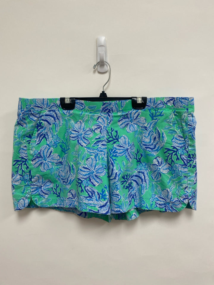 LILLY PULITZER Size XL Seafoam/White Navy/Blue Pull-on Ladies Shorts