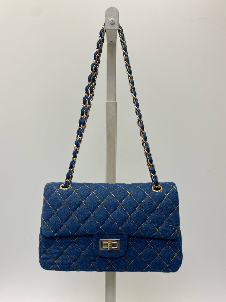 Denim Gold Quilted Fabric Handbag