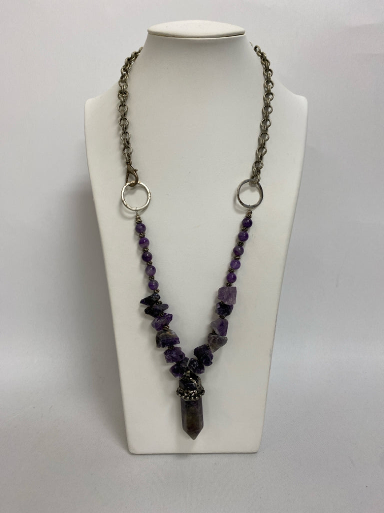 Purple Silver Color Shapes Necklace