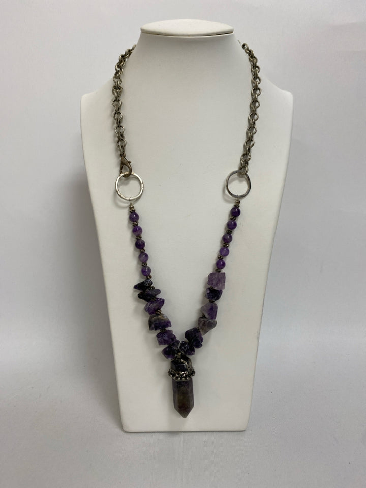 Purple Silver Color Shapes Necklace