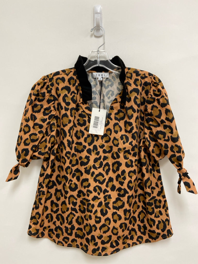 NWT THML Size S Brown/Black Animal Print V Neck Ladies Top