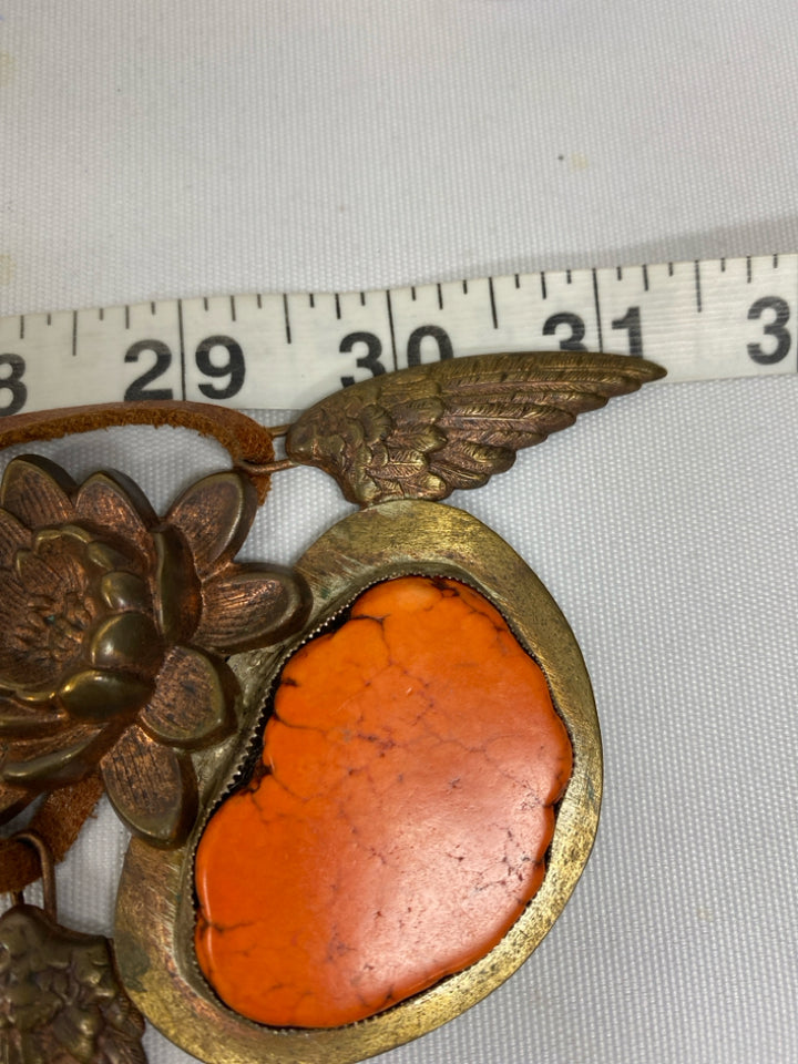 Orange Brown/Gold Stones Necklace