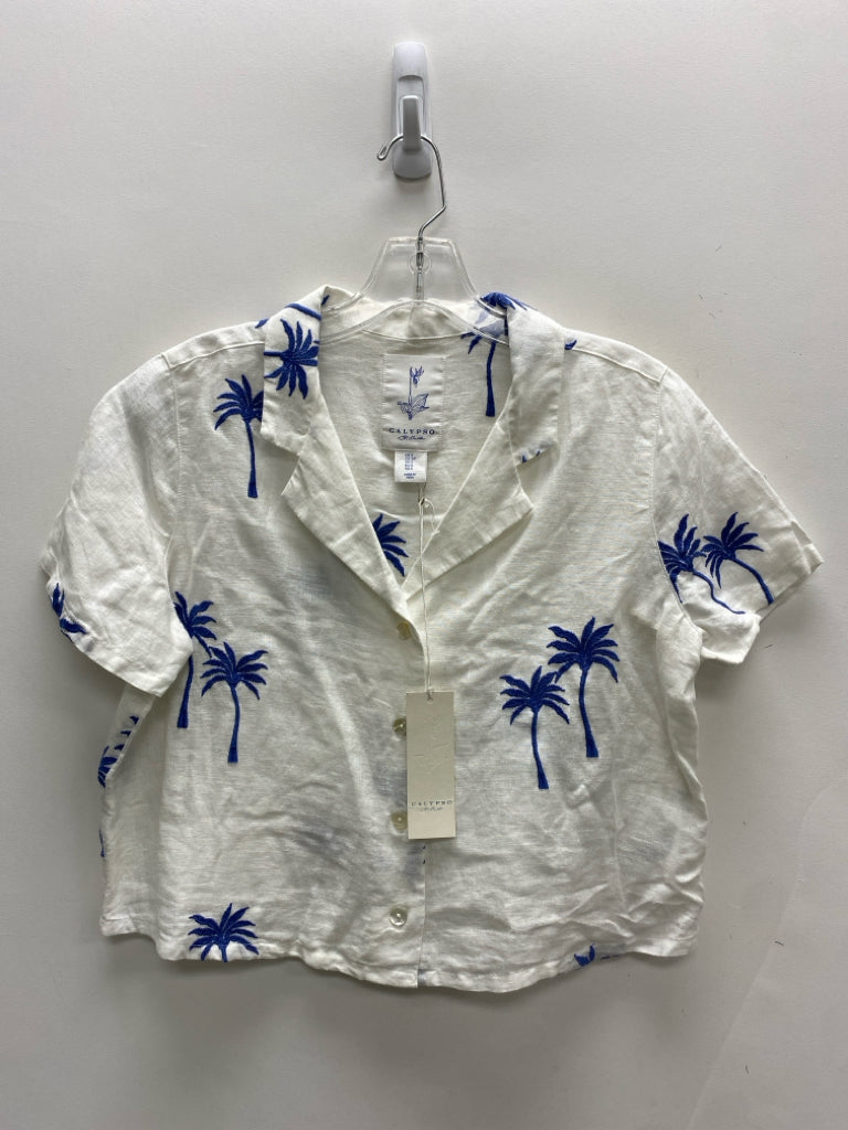 NWT Size S White Blue Embroidered Cropped Linen Ladies Top