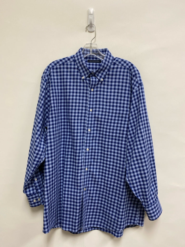 Tommy Hilfiger Size 16 Navy Blue/White Plaid Men&