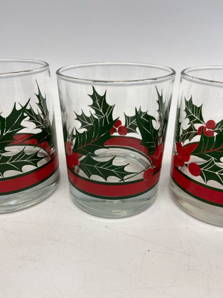 Clear Green/Red Holly Berries Glass Christmas