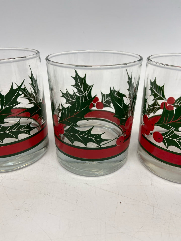 Clear Green/Red Holly Berries Glass Christmas