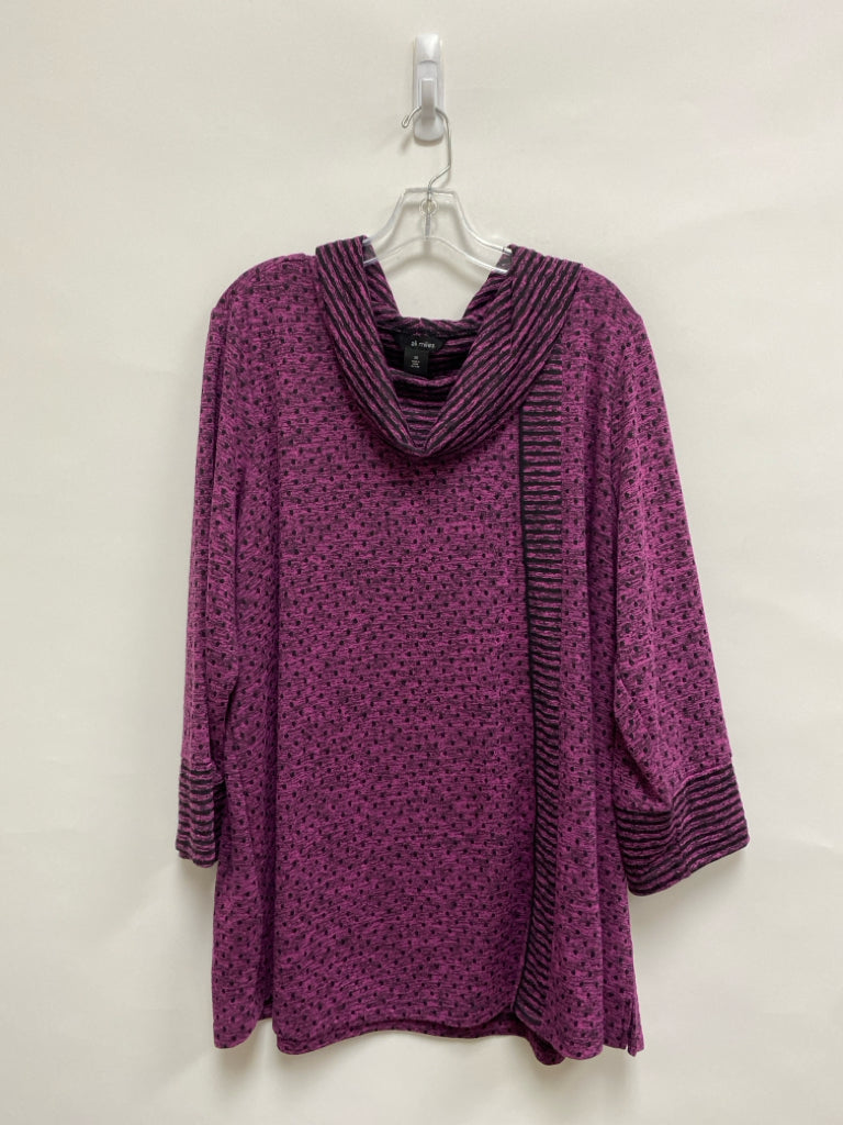 Ali Miles  SIZE  2X Magenta Black Dots/Stripes Cowl Neck Plus Size Top