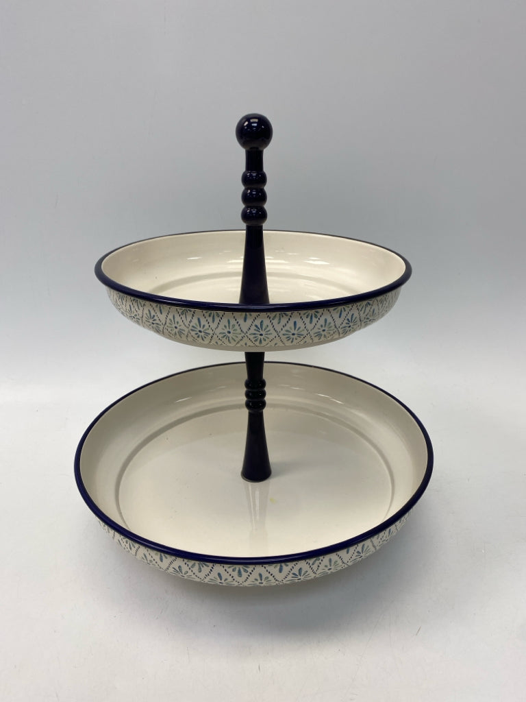 White Blue/Green Metal Serving Piece
