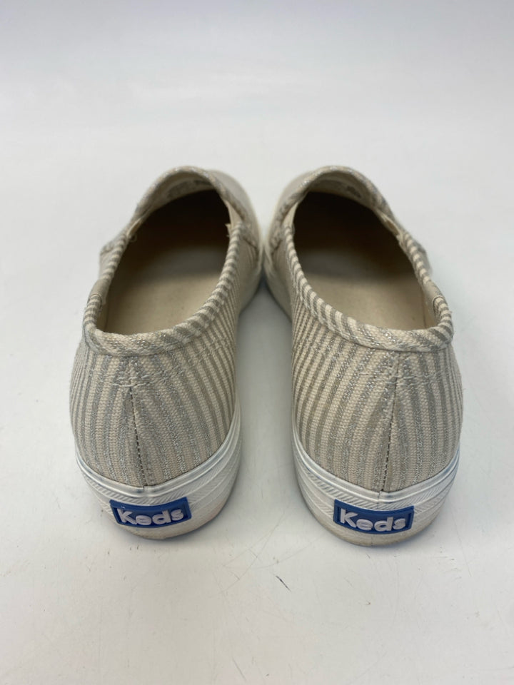 Keds  Size 6.5 Beige Silver Stripe(s) Canvas Sneakers