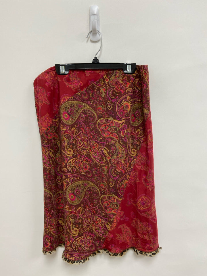 Express Size M Brown/Green Olive/Yellow Acanthus Silk Ladies Skirt