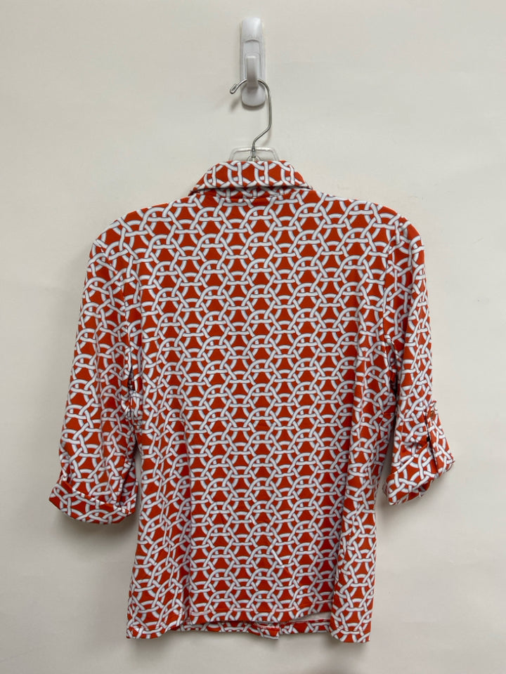 J McLaughlin Size XS Orange White/Blue Print Ladies Top
