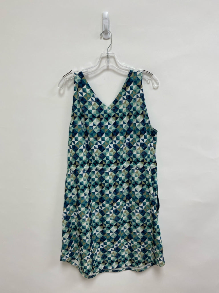 Eddie Bauer Size L Green Navy/White Geometric Sleeveless Ladies Dress