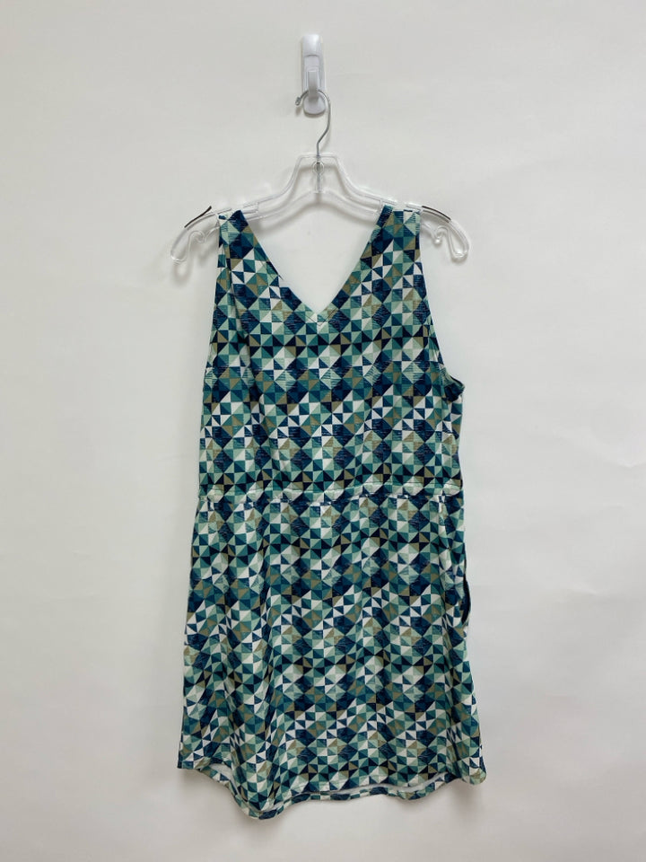 Eddie Bauer Size L Green Navy/White Geometric Sleeveless Ladies Dress