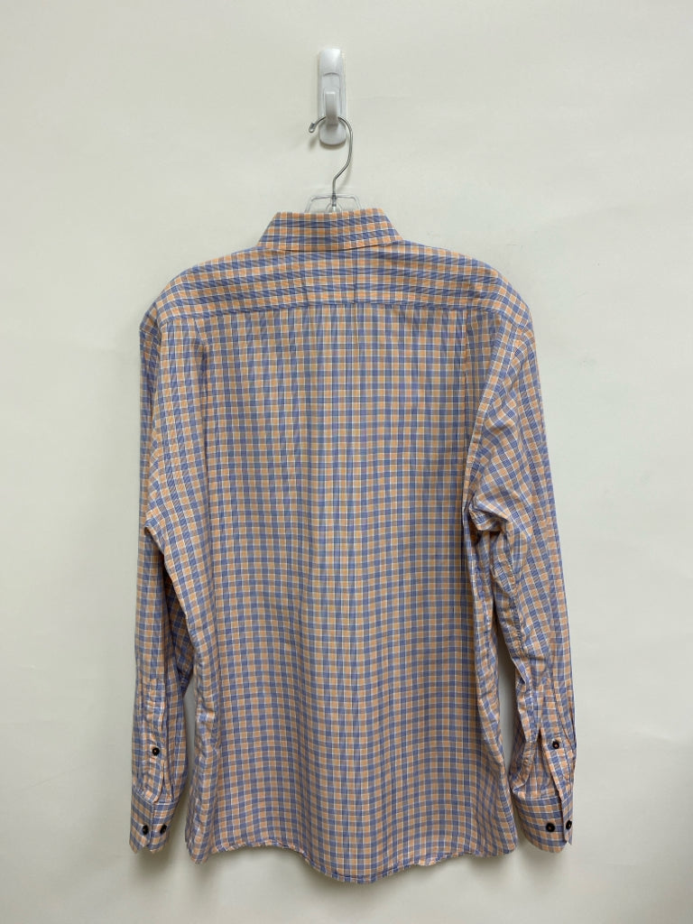 Size L Orange/White Blue Plaid Button Up Men&