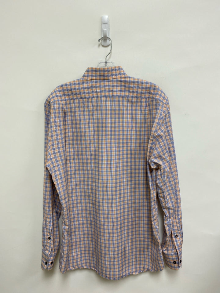 Size L Orange/White Blue Plaid Button Up Men&