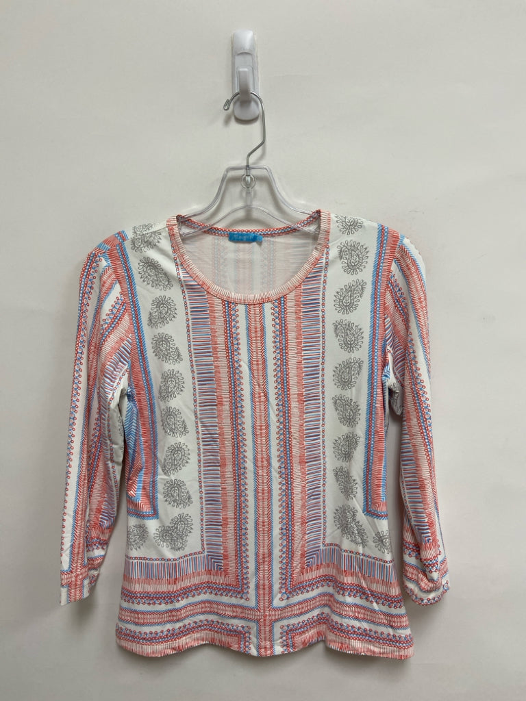 J McLaughlin Size XS White Coral/Blue Print Ladies Top