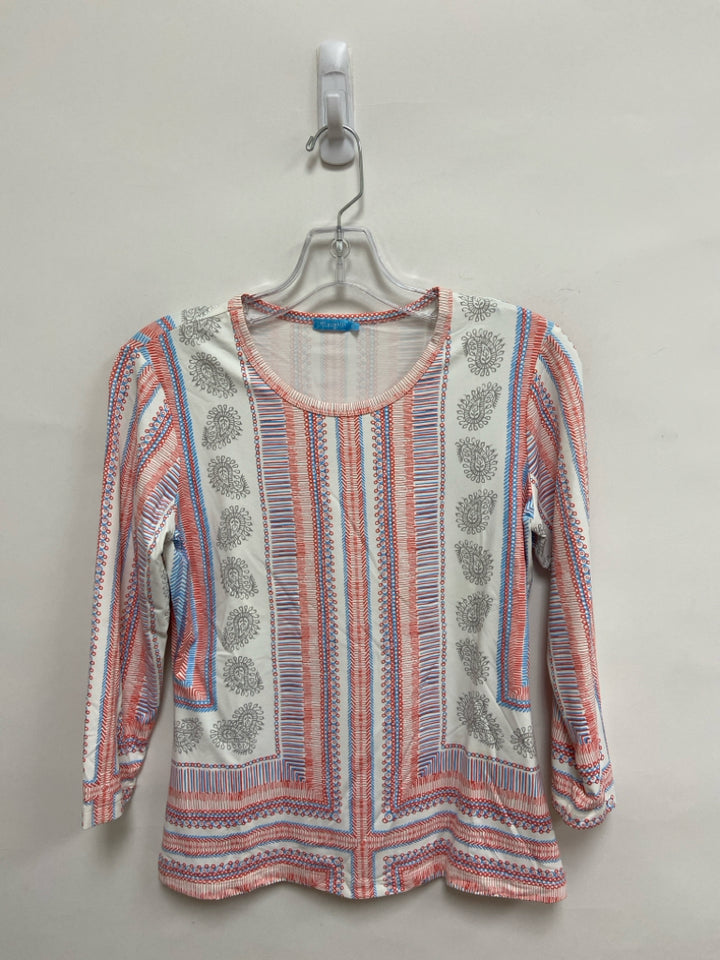 J McLaughlin Size XS White Coral/Blue Print Ladies Top