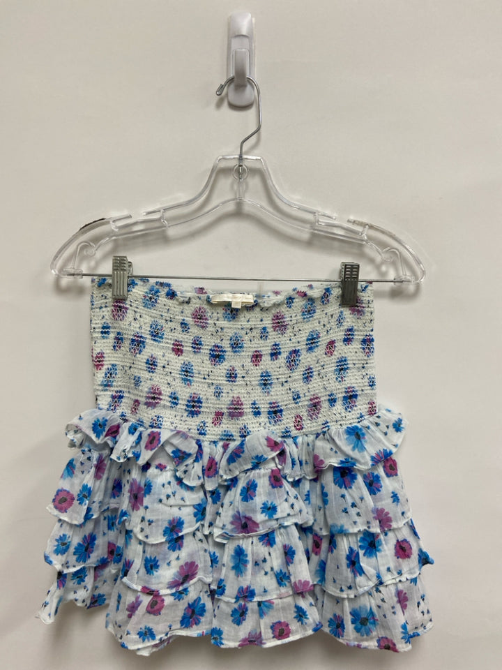 LoveShackFancy Size M White Purple/Blue Flowers Ladies 2pc Skirt