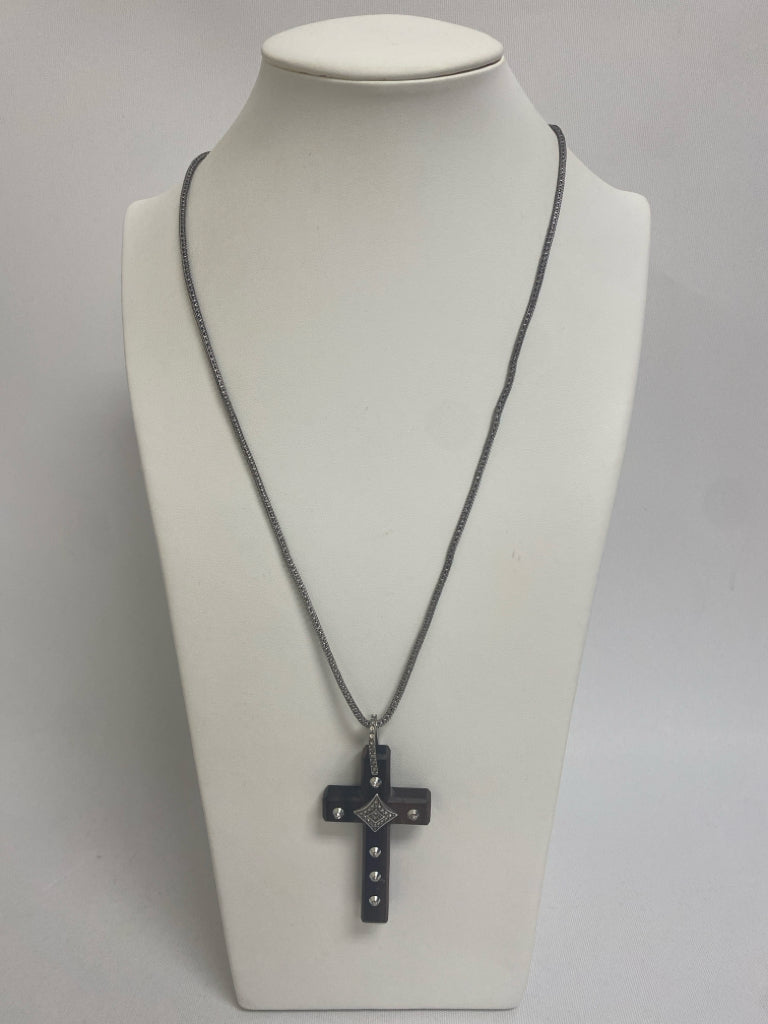 Brighton Silver Color Brown Cross Necklace