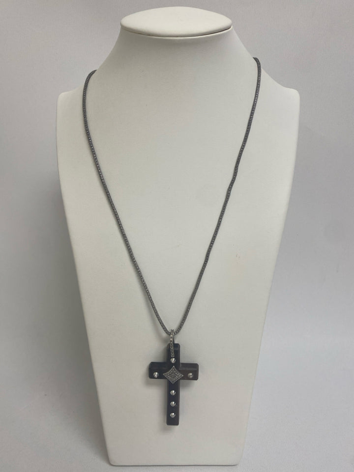 Brighton Silver Color Brown Cross Necklace