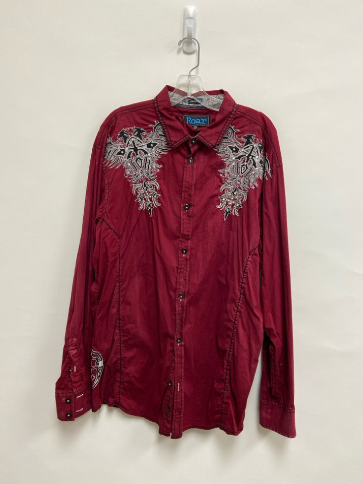 Roar Brand Size 2X Burgundy Gray/Black Embroidered Men&